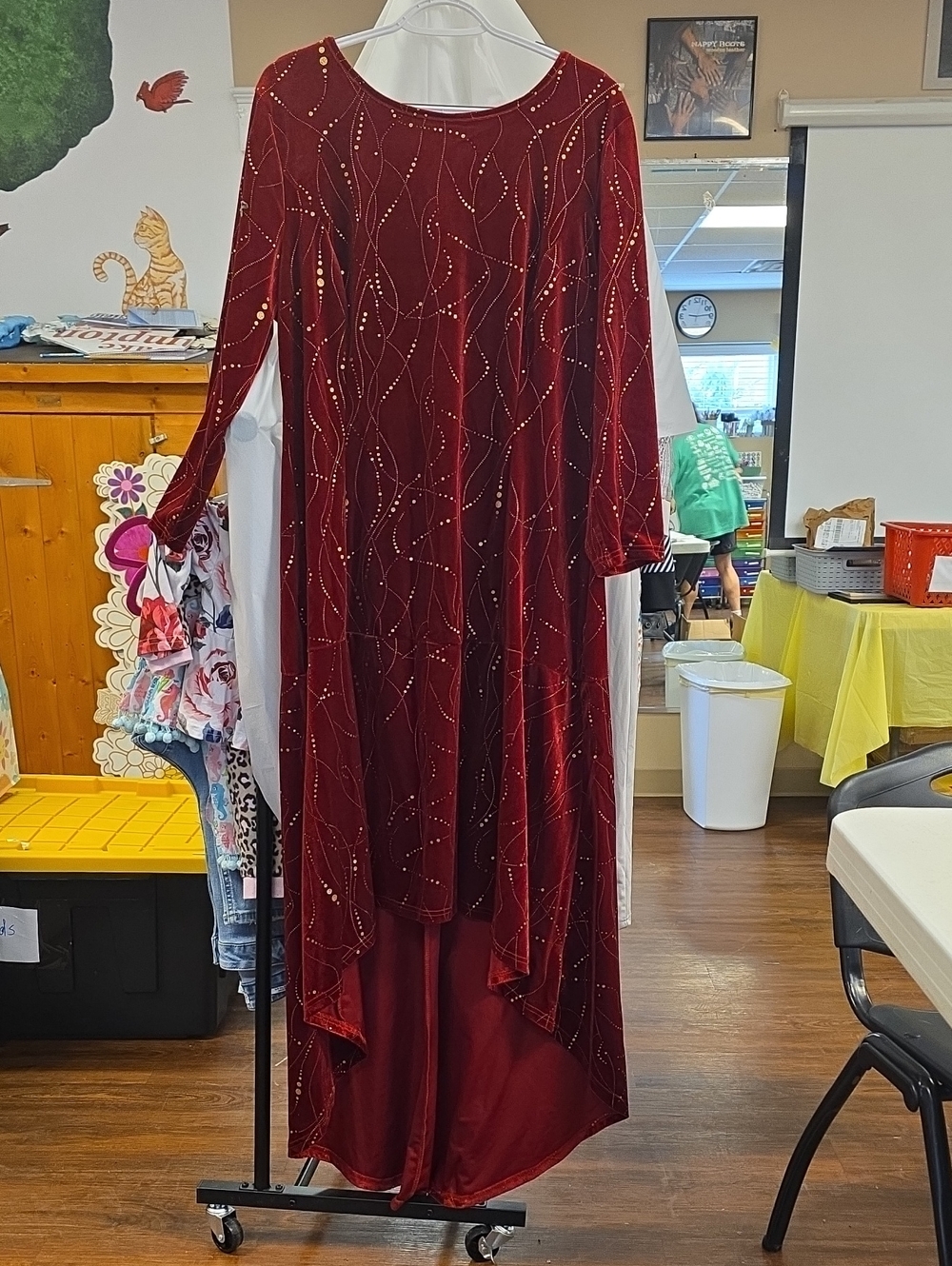 Women's Red High-Low Velvet Evening Dress with Beaded Detail